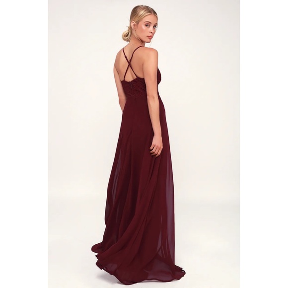 Burgundy Lace Top Maxi Dress - Picture 3 of 6